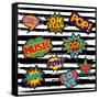 Set of Pop Art Text Stickers or Patch Designs with Retro 80S Comic Book Speech Bubbles-Cienpies Design-Framed Stretched Canvas