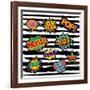 Set of Pop Art Text Stickers or Patch Designs with Retro 80S Comic Book Speech Bubbles-Cienpies Design-Framed Art Print