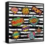 Set of Pop Art Text Stickers or Patch Designs with Retro 80S Comic Book Speech Bubbles-Cienpies Design-Framed Stretched Canvas