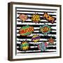 Set of Pop Art Text Stickers or Patch Designs with Retro 80S Comic Book Speech Bubbles-Cienpies Design-Framed Art Print