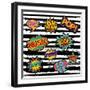 Set of Pop Art Text Stickers or Patch Designs with Retro 80S Comic Book Speech Bubbles-Cienpies Design-Framed Art Print