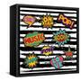 Set of Pop Art Text Stickers or Patch Designs with Retro 80S Comic Book Speech Bubbles-Cienpies Design-Framed Stretched Canvas