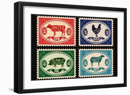 Set of Postage Stamps with Pets-111chemodan111-Framed Art Print