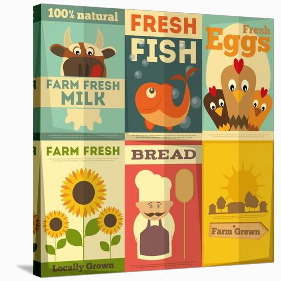 Set of Posters for Organic Farm Food-elfivetrov-Stretched Canvas