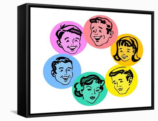 Set of Retro Family Faces-TeddyandMia-Framed Stretched Canvas