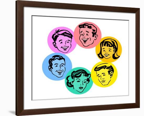 Set of Retro Family Faces-TeddyandMia-Framed Art Print