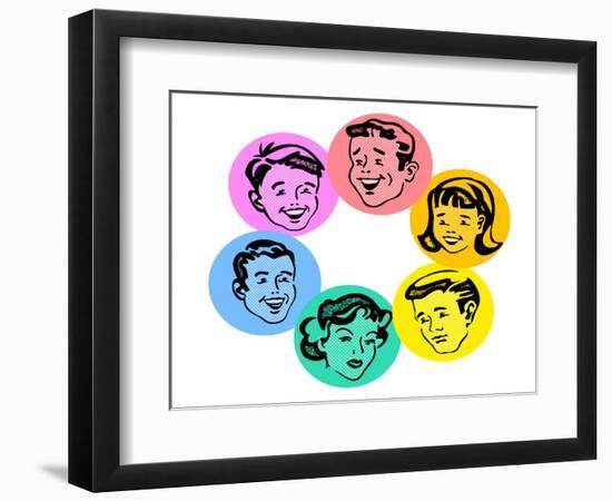 Set of Retro Family Faces-TeddyandMia-Framed Art Print