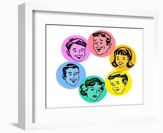 Set of Retro Family Faces-TeddyandMia-Framed Art Print