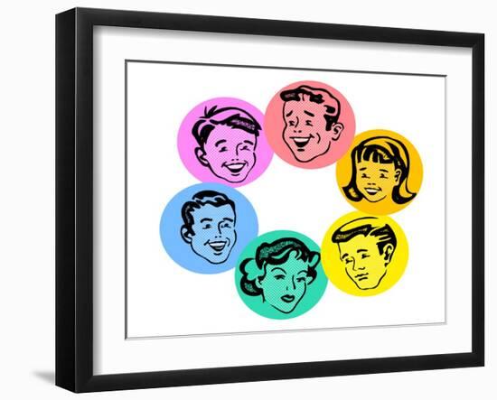 Set of Retro Family Faces-TeddyandMia-Framed Art Print