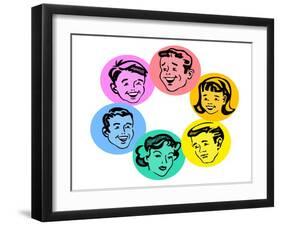 Set of Retro Family Faces-TeddyandMia-Framed Art Print