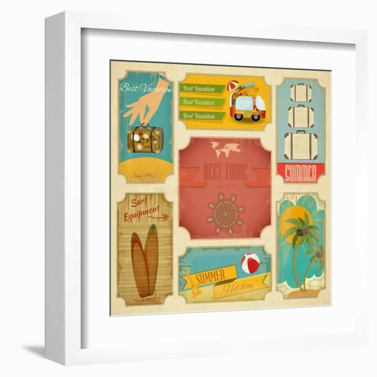 Set Of Retro Summer Labels-elfivetrov-Framed Art Print