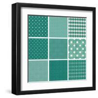 Set of Retro Turquoise and Faded Grey Seamless Patterns-ychty-Framed Art Print