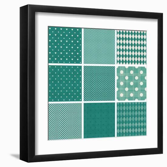 Set of Retro Turquoise and Faded Grey Seamless Patterns-ychty-Framed Art Print