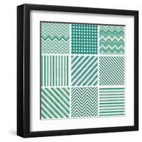 Set of Retro Turquoise and Faded Grey Seamless Patterns-ychty-Framed Art Print