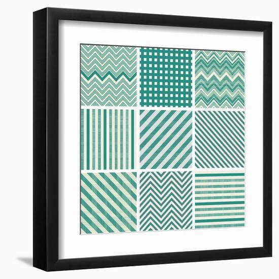 Set of Retro Turquoise and Faded Grey Seamless Patterns-ychty-Framed Art Print