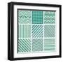 Set of Retro Turquoise and Faded Grey Seamless Patterns-ychty-Framed Art Print