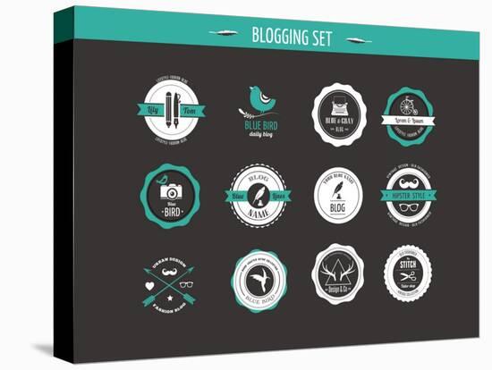 Set of Retro Vintage Badges, Blog Elements and Labels, Black Backgound-Marish-Stretched Canvas