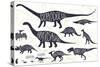 Set of Silhouettes of Dinosaurs and Fossils. Hand Drawn Vector Illustration with Decorative Letteri-Gluiki-Stretched Canvas