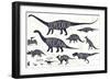 Set of Silhouettes of Dinosaurs and Fossils. Hand Drawn Vector Illustration with Decorative Letteri-Gluiki-Framed Art Print