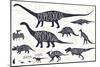 Set of Silhouettes of Dinosaurs and Fossils. Hand Drawn Vector Illustration with Decorative Letteri-Gluiki-Mounted Art Print