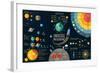 Set of Universe Infographics - Solar System, Planets Comparison, Sun and Moon Facts, Space Junk Mad-Tashal-Framed Art Print