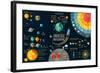 Set of Universe Infographics - Solar System, Planets Comparison, Sun and Moon Facts, Space Junk Mad-Tashal-Framed Art Print