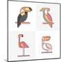Set of Vector Exotic Tropical Birds Logo Icons. Colorful Line Birds Illustration of Toucan, Cockato-Betelgejze-Mounted Art Print