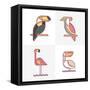 Set of Vector Exotic Tropical Birds Logo Icons. Colorful Line Birds Illustration of Toucan, Cockato-Betelgejze-Framed Stretched Canvas