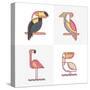Set of Vector Exotic Tropical Birds Logo Icons. Colorful Line Birds Illustration of Toucan, Cockato-Betelgejze-Stretched Canvas