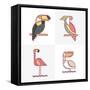 Set of Vector Exotic Tropical Birds Logo Icons. Colorful Line Birds Illustration of Toucan, Cockato-Betelgejze-Framed Stretched Canvas