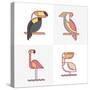 Set of Vector Exotic Tropical Birds Logo Icons. Colorful Line Birds Illustration of Toucan, Cockato-Betelgejze-Stretched Canvas