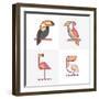 Set of Vector Exotic Tropical Birds Logo Icons. Colorful Line Birds Illustration of Toucan, Cockato-Betelgejze-Framed Art Print