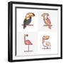 Set of Vector Exotic Tropical Birds Logo Icons. Colorful Line Birds Illustration of Toucan, Cockato-Betelgejze-Framed Art Print