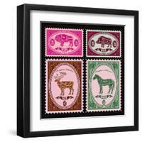 Set of Vector Postage Stamps with Boar, Bison, Deer, Horse-111chemodan111-Framed Art Print