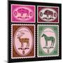 Set of Vector Postage Stamps with Boar, Bison, Deer, Horse-111chemodan111-Mounted Art Print