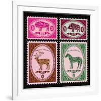 Set of Vector Postage Stamps with Boar, Bison, Deer, Horse-111chemodan111-Framed Art Print