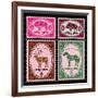 Set of Vector Postage Stamps with Boar, Bison, Deer, Horse-111chemodan111-Framed Art Print