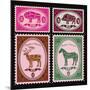 Set of Vector Postage Stamps with Boar, Bison, Deer, Horse-111chemodan111-Mounted Art Print