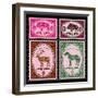 Set of Vector Postage Stamps with Boar, Bison, Deer, Horse-111chemodan111-Framed Art Print