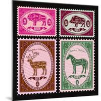 Set of Vector Postage Stamps with Boar, Bison, Deer, Horse-111chemodan111-Mounted Art Print