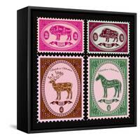 Set of Vector Postage Stamps with Boar, Bison, Deer, Horse-111chemodan111-Framed Stretched Canvas