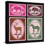 Set of Vector Postage Stamps with Boar, Bison, Deer, Horse-111chemodan111-Stretched Canvas