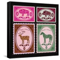 Set of Vector Postage Stamps with Boar, Bison, Deer, Horse-111chemodan111-Framed Stretched Canvas