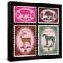 Set of Vector Postage Stamps with Boar, Bison, Deer, Horse-111chemodan111-Framed Stretched Canvas