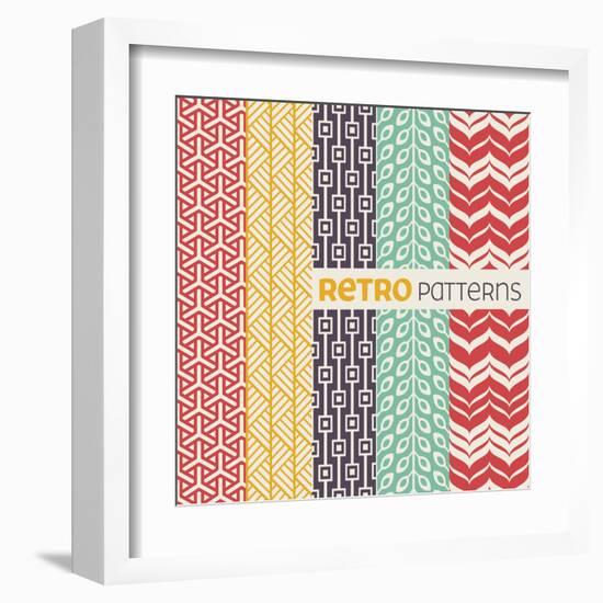 Set of Vector Seamless Patterns in Retro Style.-evdakovka-Framed Art Print