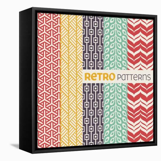 Set of Vector Seamless Patterns in Retro Style.-evdakovka-Framed Stretched Canvas