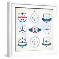 Set Of Vintage Aviation Labels-Tur-Framed Art Print