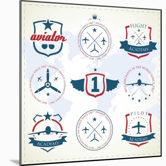 Set Of Vintage Aviation Labels-Tur-Mounted Art Print