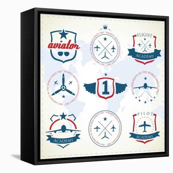 Set Of Vintage Aviation Labels-Tur-Framed Stretched Canvas