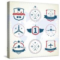 Set Of Vintage Aviation Labels-Tur-Stretched Canvas